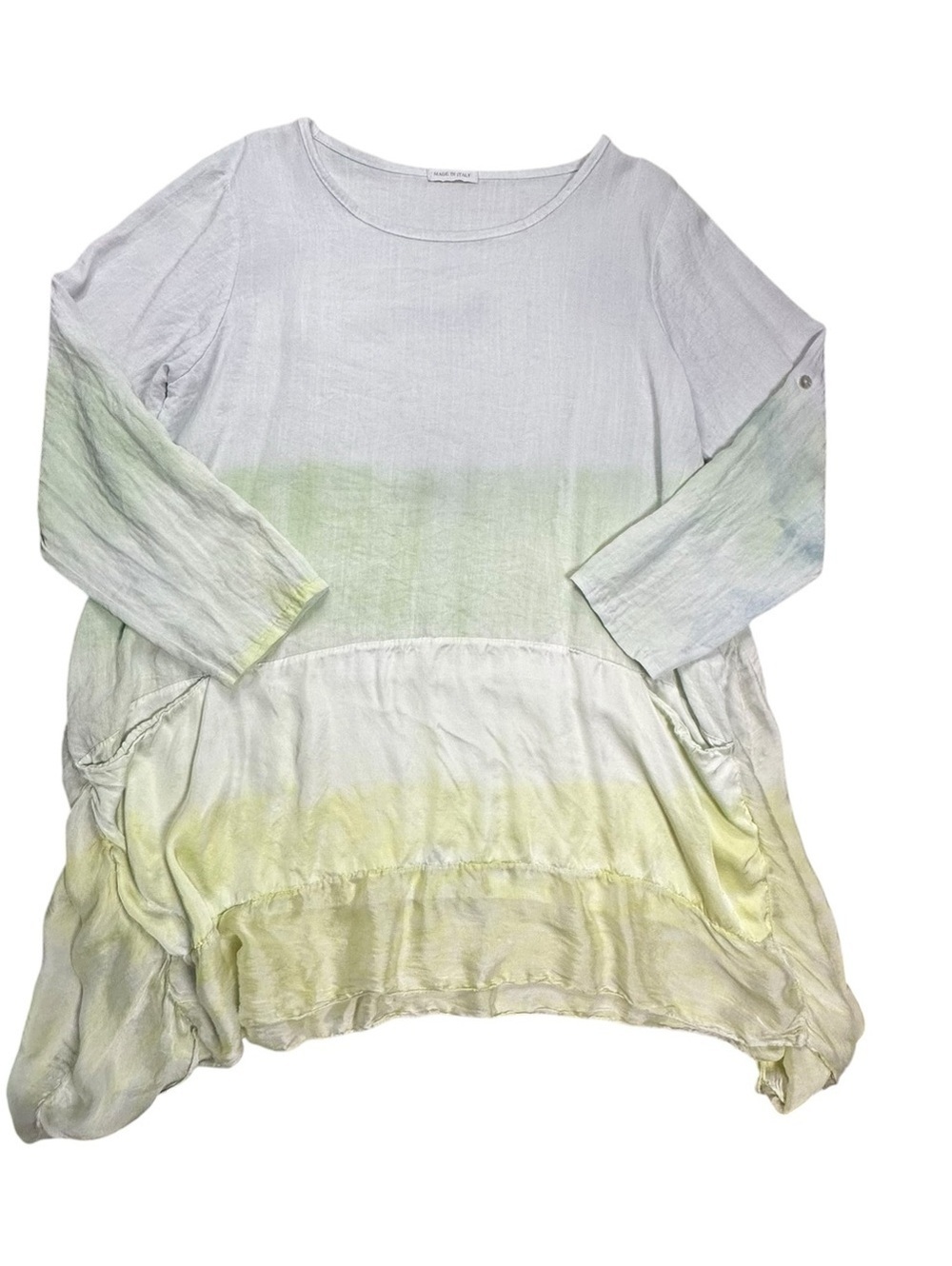Made in Italy White Green Yellow Ombre Silk Viscose Tunic Swim Cover Up - Picture 2 of 5